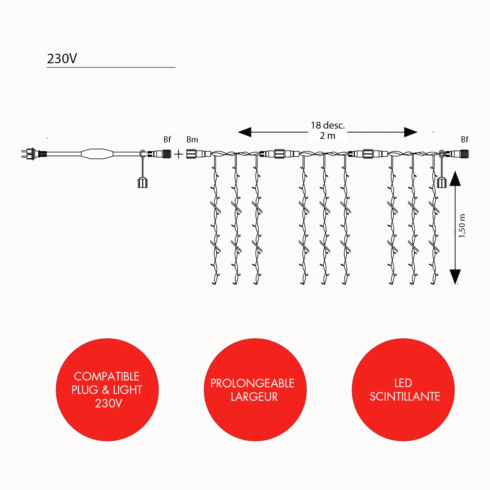 Rideau scintillant H1,5 x L2m - 230V